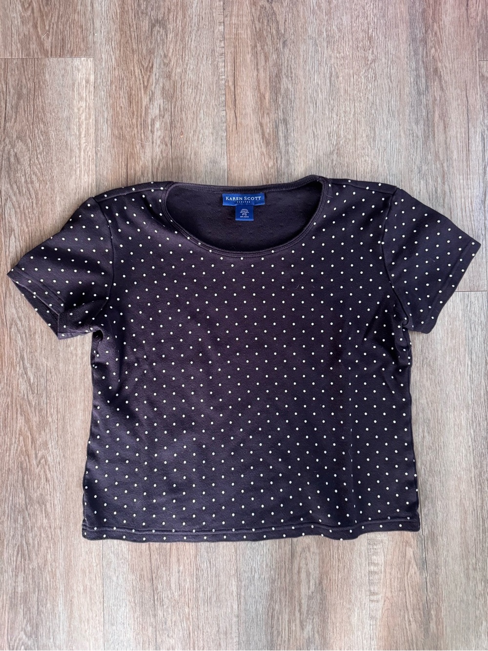 Karen Scott Black Tee with White Dot Print